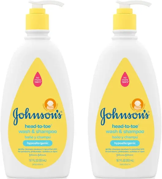 Johnson's Head-To-Toe Gentle Baby Body Wash & Shampoo, Tear-Free, Sulfate-Free & Hypoallergenic Bath Wash & Shampoo for Baby's Sensitive Skin & Hair, Washes Away 99.9% Of Germs, 18.7 Fl. Oz