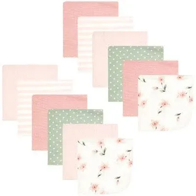 Hudson Baby Flannel Cotton Washcloths, Pink Dainty Floral 12 Pack