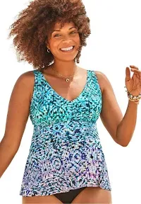 Swimsuits for All Women's Plus Size V-Neck Flowy Tankini Top