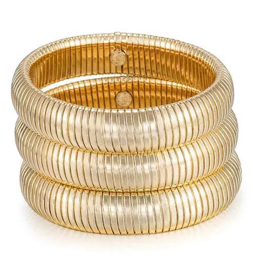 Ettika Flex Snake Chain Stretch Bracelet Set | Gold Tone