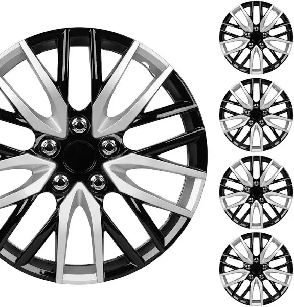 Set of 4 - 16&#034; Black Silver Two-Tone Snap On Hubcaps Wheel Covers for Car Truck