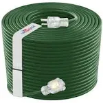 200 ft Power Extension Cord Outdoor & Indoor Heavy Duty 10 gauge/3 Prong SJTW (Green) Lighted End Extra Durability 10 Amp 125 Volts 1250 Watts by Life