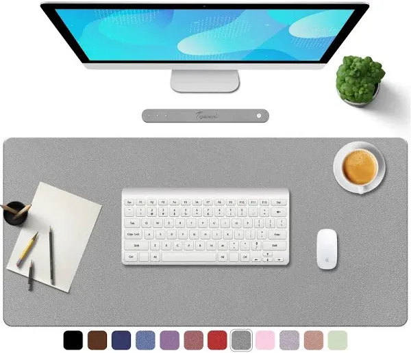 TOWWI PU Leather Desk Pad with Suede Base, Multi-Color Non-Slip Mouse Pad, 24” x 14” Waterproof Desk Writing Mat, Large Desk Blotter Protector (Gray)