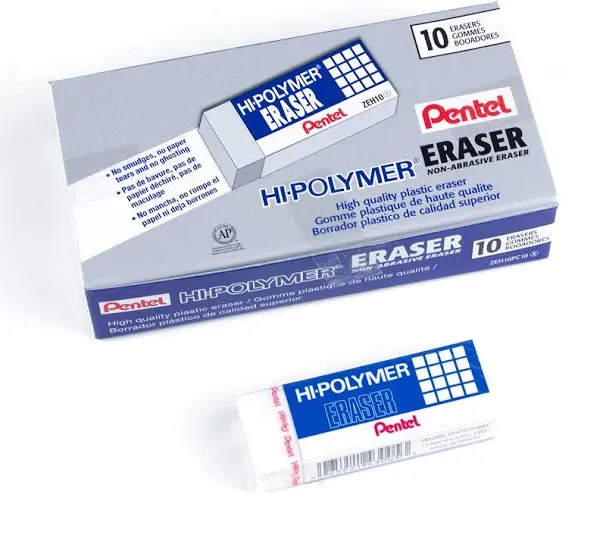 Pentel Hi-Polymer Block Eraser Large White Pack of 10 ZEH10PC10