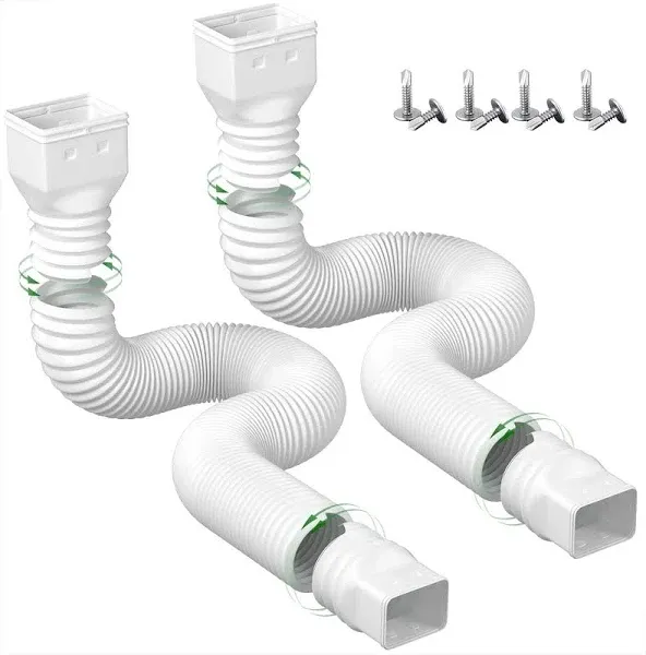 2 Pack Rain Gutter Downspout Extensions Flexible,Drain 1White 