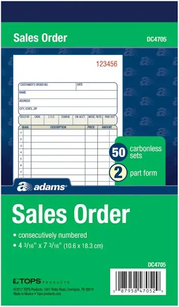 Adams DC4705 Sales Order Book, 2-Part, 50/Bk, 4-3/16-Inch x7-3/16-Inch