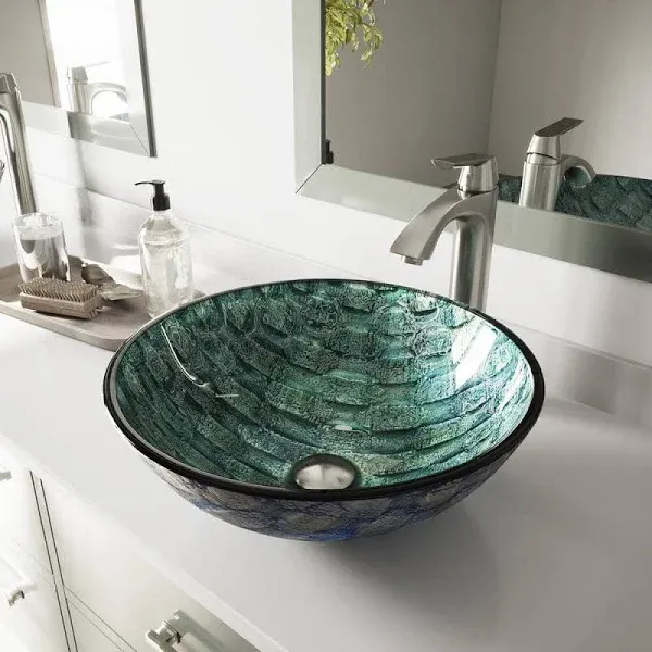 Vigo VG07049 Blue Oceania 16-1/2&#034; Glass Bathroom Vessel Sink