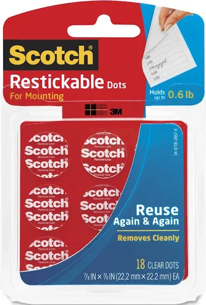 Scotch Restickable Mounting Tabs, Clear - 18 pack