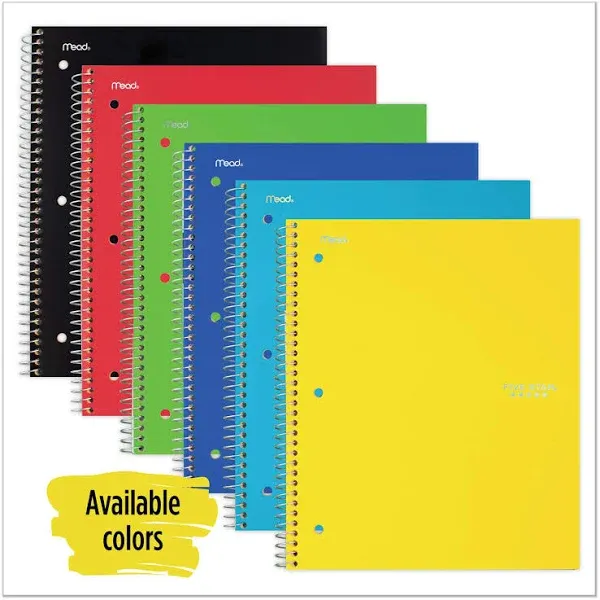 Five Star Spiral Notebook, Graph Ruled, 1 Subject, 8.5 x 11 Inches, 100 Sheets, Assorted Colors (06190), Pack Of 6