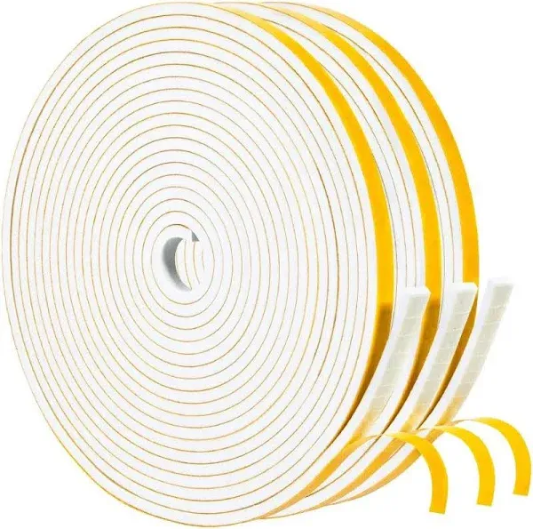 White High Density Foam Tape 2 Rolls 1 Inch Wide X 3/4 Inch Thick for Windows Ai