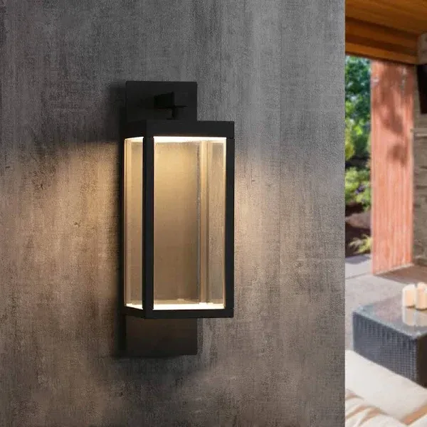 Dusk to Dawn Outdoor Wall Light Fixture 15&#034; Black LED Modern Exterior Porch L...