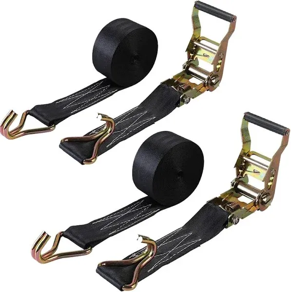 2 Pack Ratchet Straps Heavy Duty, 8000 LBS Break Strength Ratchet Strap Tie Down, 2” x 20ft Black Tie-Down Ratcheting Cargo Truck Straps with Durable Double J Hook for for Truck, Trailers, Car Roof