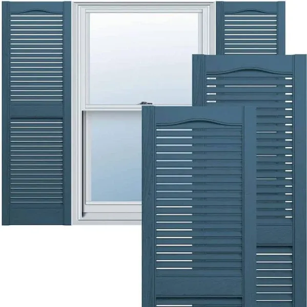 Lifetime Vinyl, Standard Cathedral Top Center Mullion, Open Louver Shutters, w/Instl (Pair) - Black - 14 1/2"W x 36"H