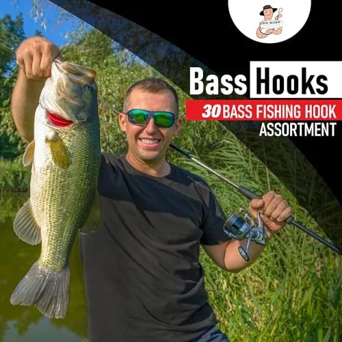 Bass Fishing Hooks Freshwater – Bass Hooks for Plastic Worms – Texas Rigs for Bass Fishing Gear – Worm Hooks for Bass Fishing – Bass Fishing Tackle – Texas Rig Hooks – EWG Hooks