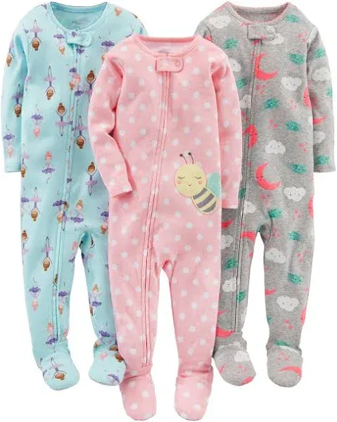 Simple Joys by Carter's Girls' 3-Pack Snug Fit Footed Cotton Pajamas