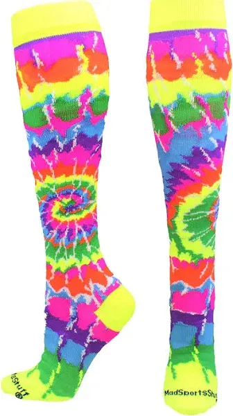 NEW-MadSportsS<wbr/>tuff Crazy Tie Dye Socks Over The Calf - Size Small (shoe sz 12-5)