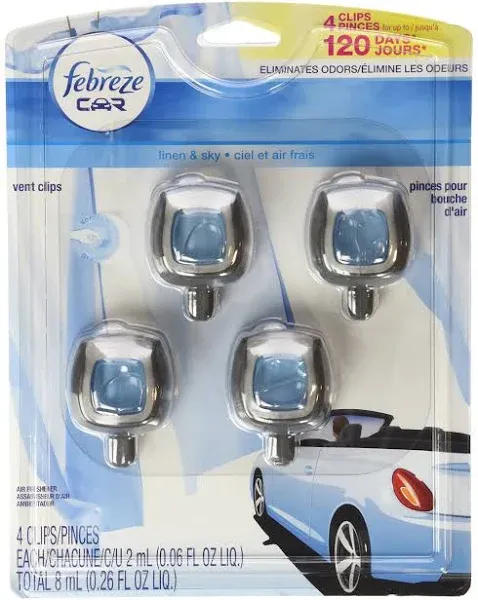 Febreze Car Air Freshener Vent Clips Linen & Sky 4 Pack