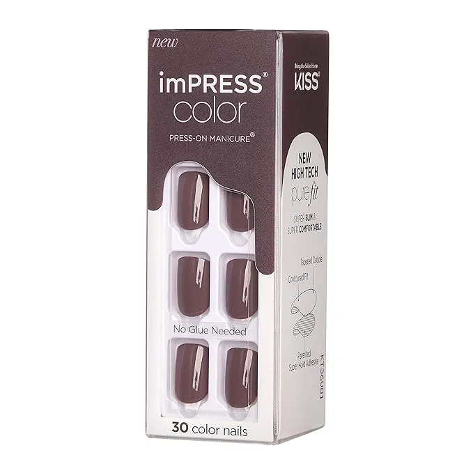 KISS imPRESS No Glue Mani Press On Nails, Color, 'Try Gray', Gray, Short Size, Squoval Shape, Includes 30 Nails, Prep Pad, Instructions Sheet, 1 Manicure Stick, 1 Mini File