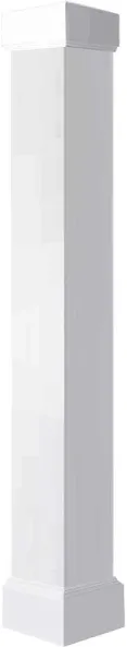 Ekena Millwork 6"W x 4'H Premium Square Non-Tapered Smooth PVC Endura-Craft Column Wrap Kit, Crown Capital & Base