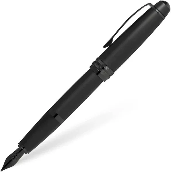 Cross Bailey Matte Black Lacquer Fountain Pen with Polished Black PVD appointments, Medium Nib