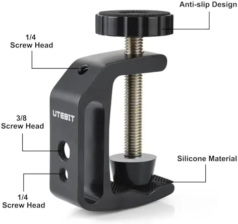 UTEBIT Camera Clamp Mount with 1/4 &#034;Screw C C Clamps Adapter Aluminum for DSLR