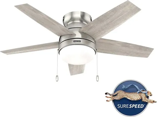 Hunter Alexander 44-in Brushed Nickel LED Indoor Flush Mount Ceiling Fan with Light and 5-Blade