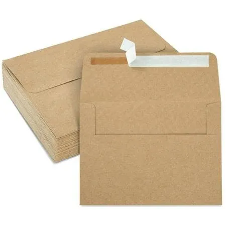 50-Pk A7 Brown Kraft Paper Envelopes with Self-Sealing Flaps for 5x7 Cards