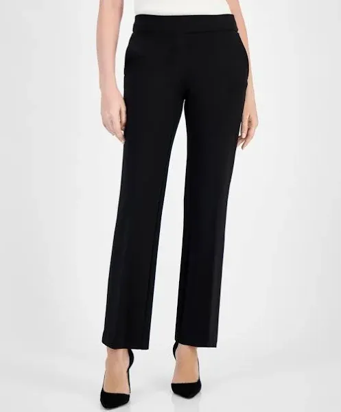 Anne Klein Women's Mid-Rise Pull-On Slash-Pocket Compression Pants