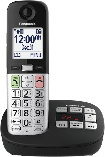 Panasonic Cordless Phone Answering Machine KX-TGU433B 3-Handset, Black/Silver