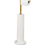 Gold Toilet Paper Holder Stand with Heavy Marble Base, Freestanding Toilet Tissue Roll Holder Gold Brushed, SUS304 Stainless Steel Gold Brushed Finish