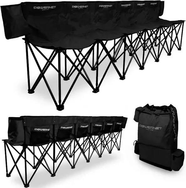 Powernet 6 Seater Soccer Bench Black Color With Back Pack Carry Bag