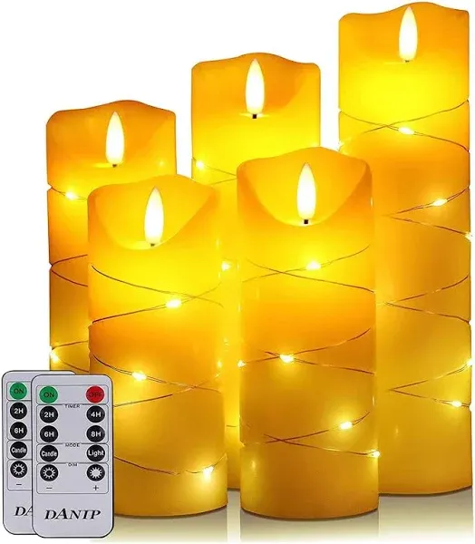 LED flameless Candle with Embedded Starlight String（ 5-Piece LED Candle with ...