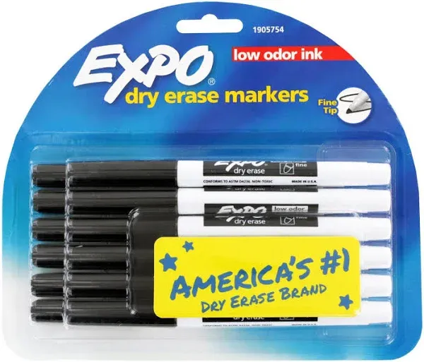 EXPO Low Odor Dry Erase Markers, Fine Tip, Black 4 Count