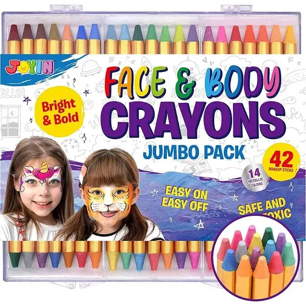 JOYIN 42pcs Face and Body Paint Crayons, Face Painting Kit Safe and Non-Toxic Ultimate Party Pack Including 14 Metallic Colors for Birthday Makeup