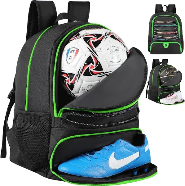 TRAILKICKER Mesh Black Basketball Soccer Bag Backpack Sports Volleyball Football Bag with Ball and Shoe Compartment for Boys Girls Man Women Ball