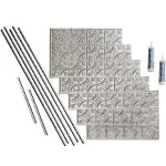 Fasade Traditional Style/Pattern #1 Decorative Vinyl Backsplash 15 Sq ft Kit in Vintage Metal