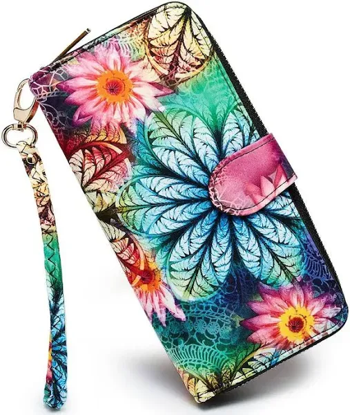 Women&#039;S Boho RFID Wallet Clutch - Stylish, Spacious W/Wristlet for Travel, Holds