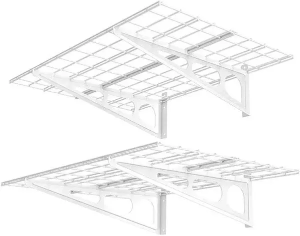 FLEXIMOUNTS Garage Wall Shelf 48&#034; x 24&#034; w/ Support Brackets Wire Steel Black