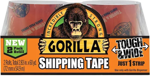 Gorilla Glue 6030402 Packaging Tape, Clear, 3-In. x 30-Yds., 2-Pk.