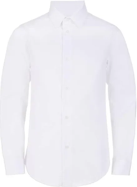 Calvin Klein Boys' Long Sleeve Slim Fit Dress Shirt, Button-Down Style with Cuffs & Shirttail Hem