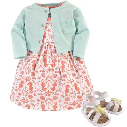 Hudson Baby Cotton Dress, Cardigan and Shoe Set