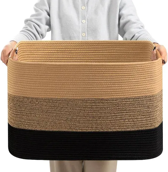 danpinera Large Blanket Basket, Rectangle Blanket Storage Basket for Blankets, Large Storage Basket with Handle, 22’’*17’’*11.8’’, 72L, Gradient Linen