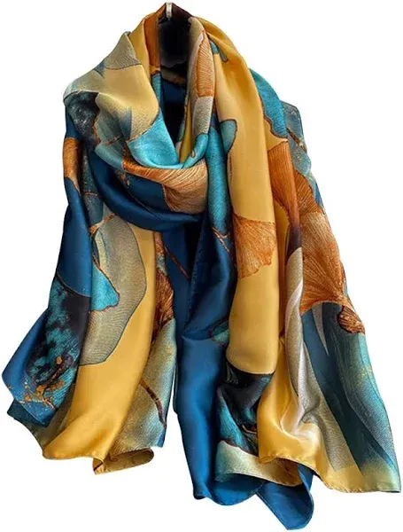 NUWEERIR Womens 100% Large Mulberry Silk Scarf Long Satin Scarf Fashion Designer Scarf Lightweight Wraps