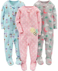 Simple Joys by Carter's Girls' 3-Pack Snug Fit Footed Cotton Pajamas