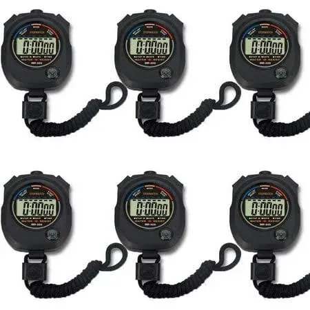 6 Pack Multi-Function Electronic Digital Sport Stopwatch Timer, Large Display with Date Time and Alarm Function,Suitable for Sports Coaches Fitness C