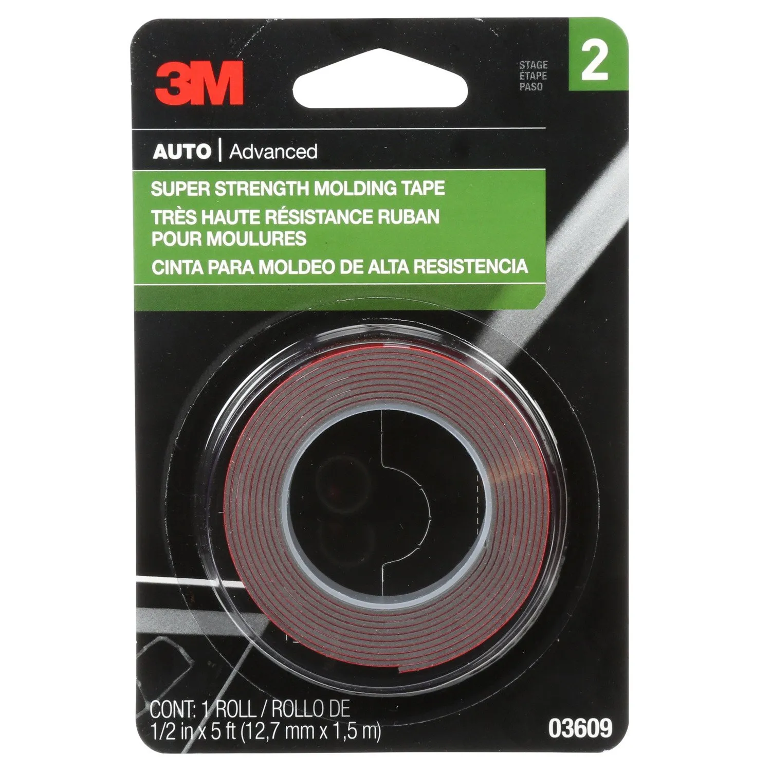 3M Auto 03609NA Molding Tape 1/2 Inch By 5 Foot