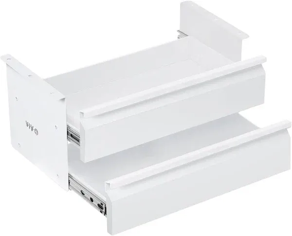 VIVO 16 inch Slide Out Dual Tier Desk Drawer, Under Desk 2 Layer Storage, White, DESK-DR02W