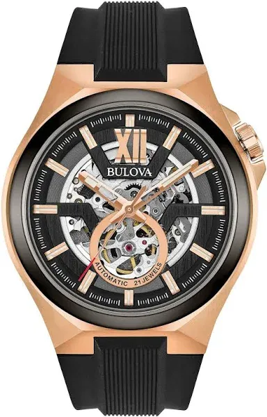 Bulova Sutton Automatic Skeleton Dial Mens Watch 98A177