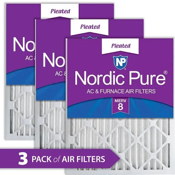 Nordic Pure 14x25x2 (13 1/2 x 24 1/2 x 1 3/4) Pleated MERV 8 Air Filters 3 Pack