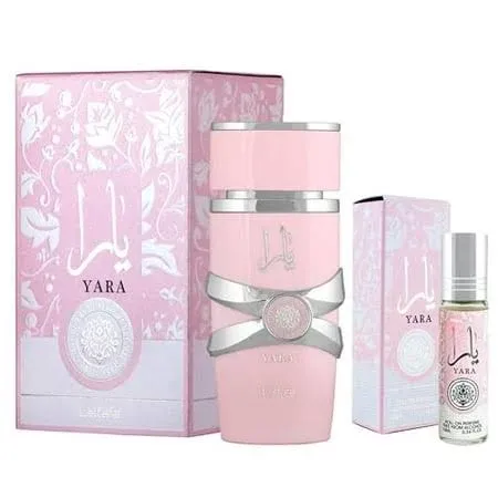 Lattafa Yara EDP 3.4 Fl Oz + Yara Perfume Oil 0.34 Fl Oz Bundle